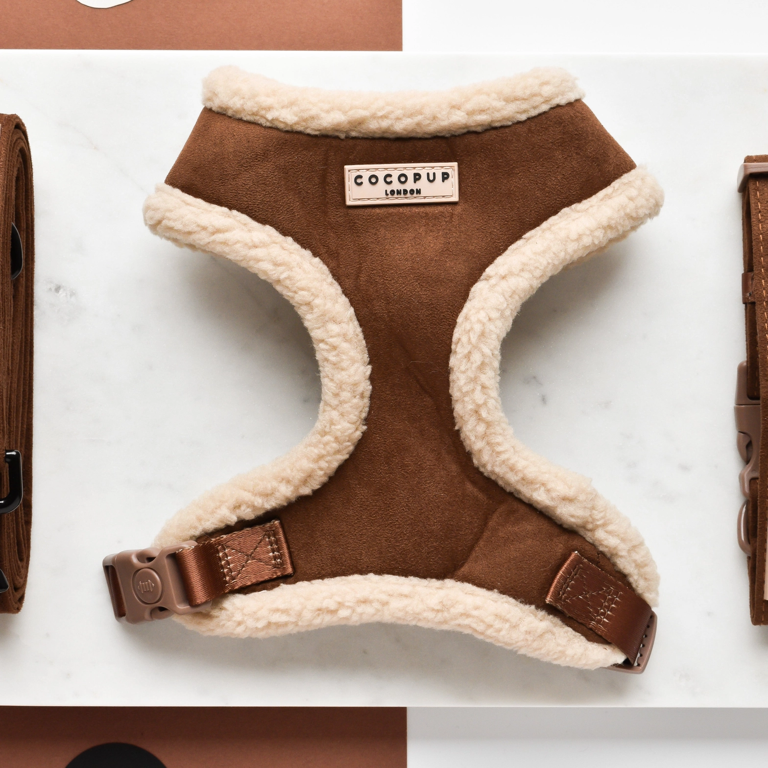 Brown and cream harness for dog